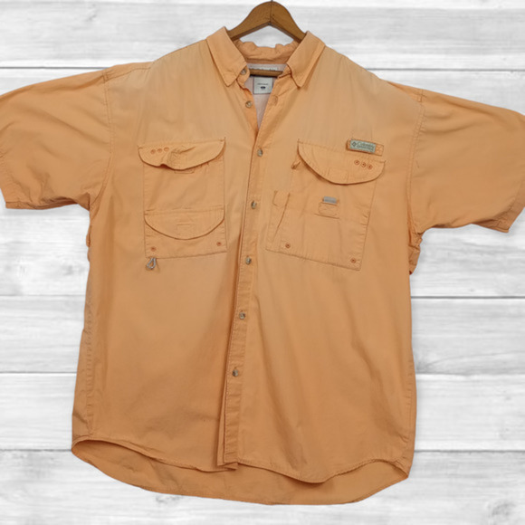 COLUMBIA Men's PFG Peach Short Sleeve Vented Button Down‎ Shirt Size Large - Picture 5 of 7